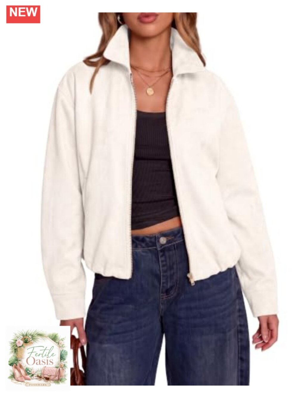Faux Suede Cropped Bomber Jacket for Women Fall Zip Up Oversized